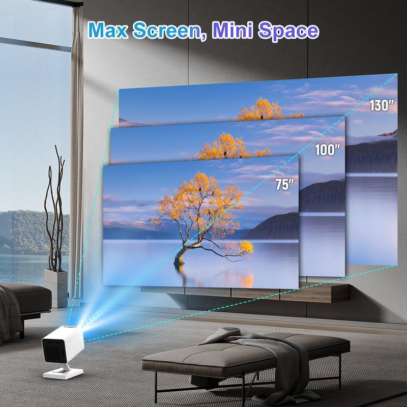 Mini Projector, 4K Portable Video Projector with WiFi6 & Bluetooth 5.4, 150 ANSI Lumen, Automatic Vertical Correction, 130'' Screen Home Cinema Smart Projector for Phone, PC, HDMI USB, Laptop P3 White