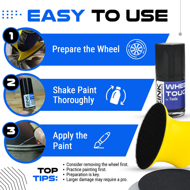 Premium Tesla Wheel Curb Rash Repair Kit for Model Y 20-inch Black Induction Rims - DIY Kit with Color-matched Touch Up Paint - Made in USA Tesla Model Y 20" Black Induction
