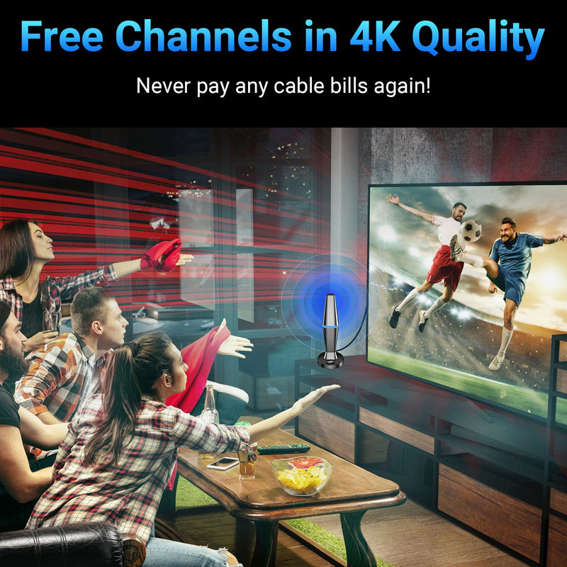 2026 Digital TV Antenna for Smart TV Indoor, TV Antenna for Local Channels with Strong Magnetic Base, 360° Reception HD Antennas for TV Indoor 4K Supports Smart & Older TVs (Black Blue) Black Blue
