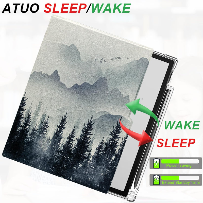 Transparent TPU Back Case Designed for Boox Note Air 5 C (2025 Released) Slim Shockproof Cover with Enhanced Auto Wake/Sleep, Built-in Pen Holder, Magnetic Closure (Forest Mountains) Forest Mountains
