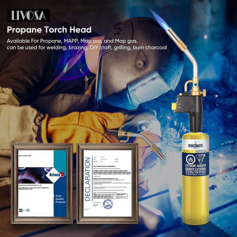 Propane Torch Head with 3 Nozzles, Trigger Start Ignition for High Intensity Welding, Soldering, Cooking (Gas Tank Not Included) ﻿ GJ8000