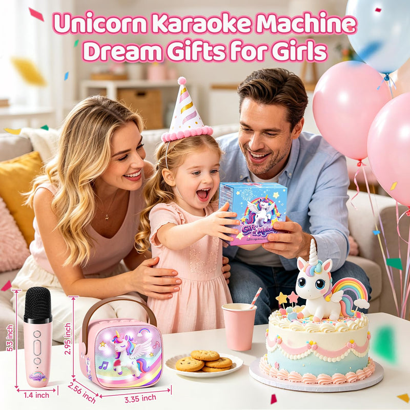 Unicorn Karaoke Machine for Kids, Clear&Loud Sound Portable Mini Karaoke Machine+2 Wireless Microphones for Kids, 4 Voice Changers+Bluetooth, Birthday Gifts for 2-8 Year Old Girls Unicorn Gifts