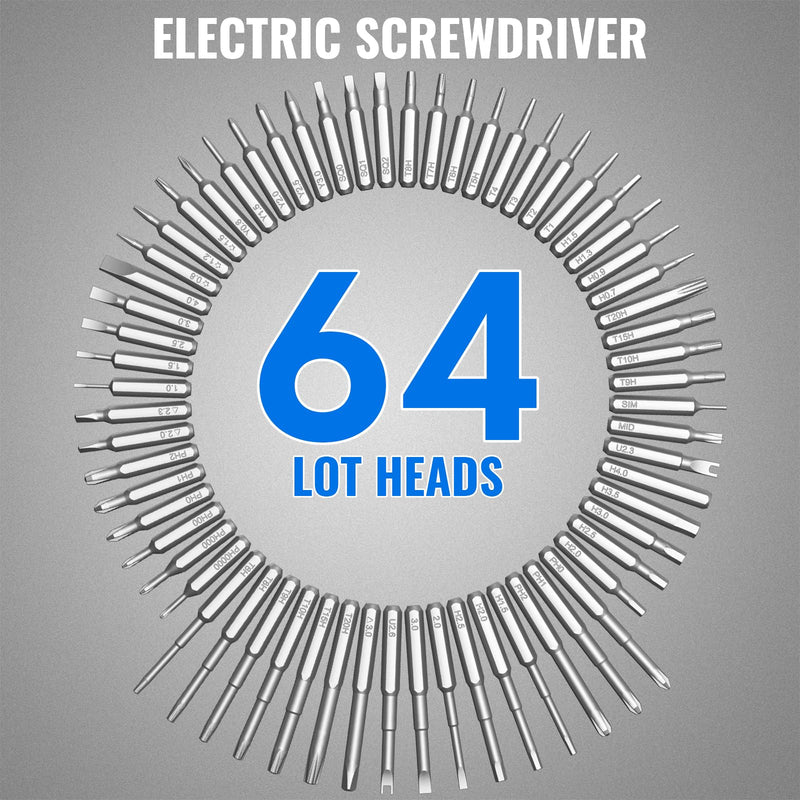 Mini Electric Screwdriver, 3.7V Precision Screwdriver Set Cordless Screwdriver Rechargeable 72 In 1 Magnetic Bit Repair Tech Tool Kit for Electronics Computer Phone Laptop Camera RC Car Watch Glasses 72 Grey