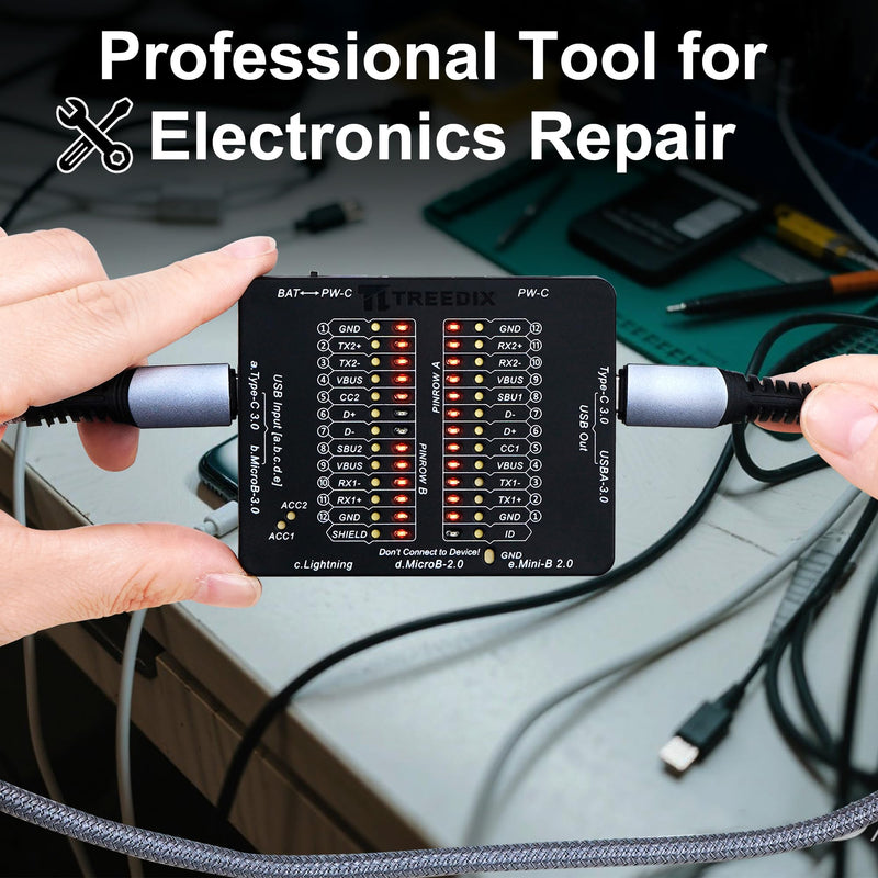 Treedix USB Cable Tester USB Cable Checker Data Wire Fast Detection for Type-C, USB-A 3.0, Micro-B 3.0, Micro-B 2.0, Mini-B 2.0, and for Lightning Cables by Checking the LEDs