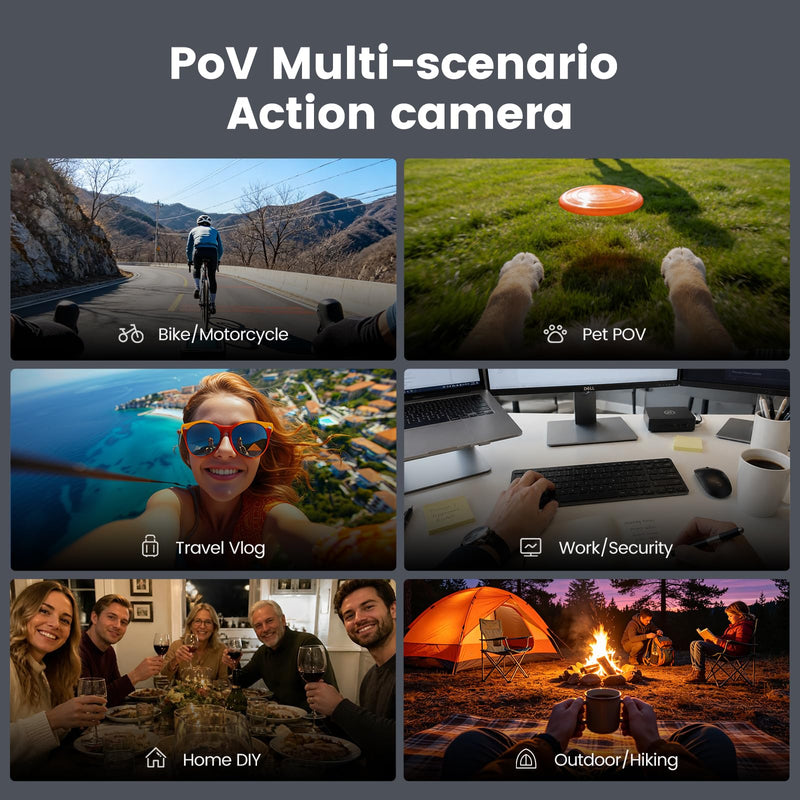 4K Mini Action Cam – Magnetic BodyCam with WiFi, Thumb-Size Wearable POV Camera, 6-Axis Stabilization, Expandable Battery, Hands-Free Recording Vlog Camera for Motorbike/Travel/Pets/Helmet Black