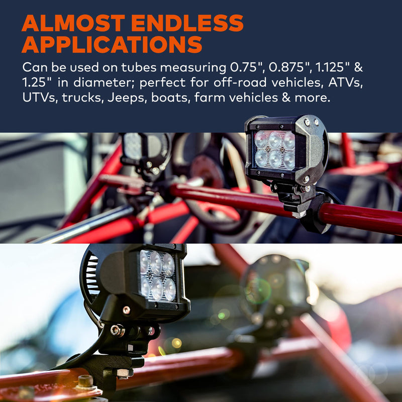 LAMPHUS Off-Road ATV UTV Light Bar Mounts Mounting Bracket Mini Bar Clamp Kits [0.75"/1"/1.25" Inch] [Horizontal Bar] [Aluminum] [2 Unit] Bull Bar UTV Roll Bar Clamp Tube Roll Cage Clamps Mount Horizontal Bar 2 Pack
