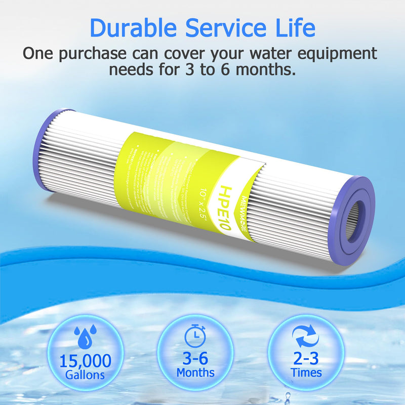 20 Micron Whole House Water Filter Cartridge, Pleated Sediment Filters for Well Water, Universal Replacement for Any 10 inch RO Unit - 10" x 2.5" Cartridges - Pack of 6 6 Pack 20 Micron
