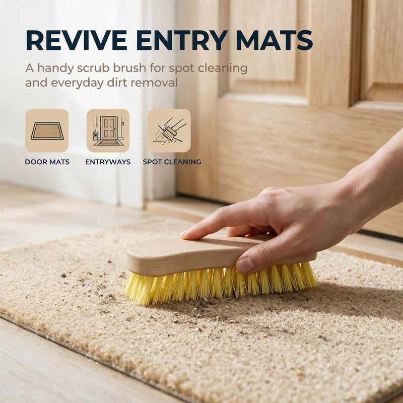 Stiff Bristle Nylon Scrub Brush – Heavy Duty Wooden Scrub Brush for Concrete, Tile, Grout, Patio Furniture, Outdoor Cushions, Entry Mats and Mud Cleaning