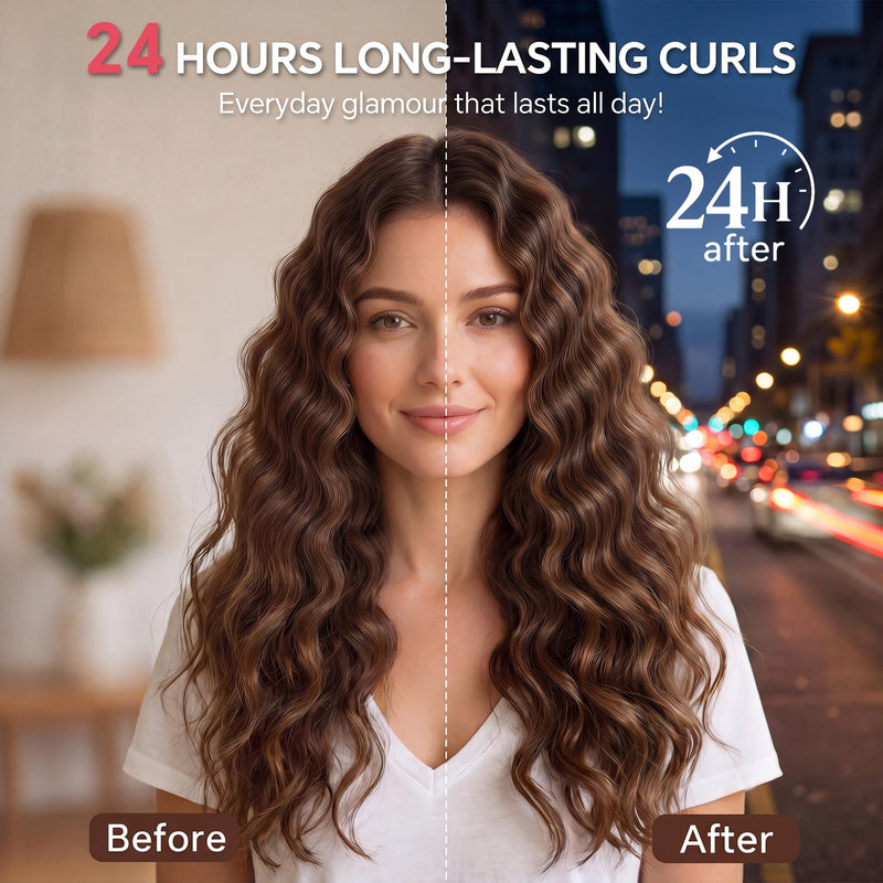 3 Barrel Hair Waver for Long or Short Styling, 25mm Hair Curler Crimper with 14 Temperature Settings 100-230°C, Ceramic Curling Iron Tongs Creates Mermaid Waves