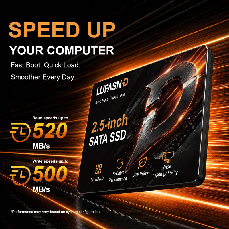 Internal 128GB SATA SSD, 2.5 Inch SSD SATA III 6Gb/s, Solid State Drive, Up to 520MB/s Read Speed, 3D NAND Flash, Compatible with Laptop & Desktop PC