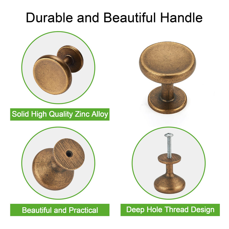 Sailing 10 Pack Cabinet Knob- Antique Brass Cabinet Handles Kitchen Cabinets Bedroom Dresser Drawer Handles Knobs 1.26"(32mm) Diameter Knob-10Pcs