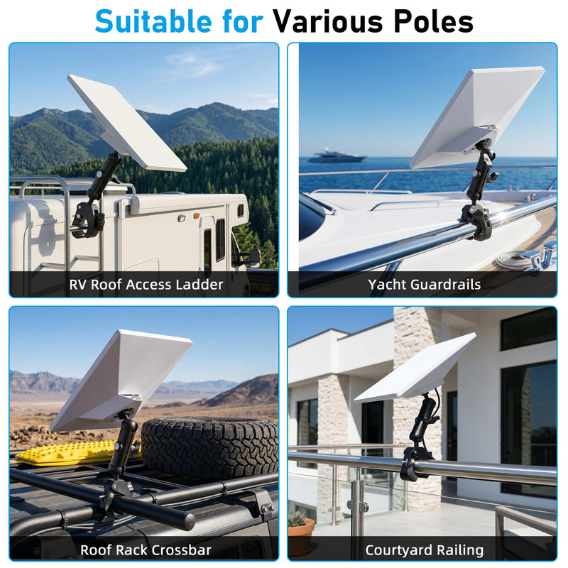 Pipe Adapter Compatible with Starlink Mini Mount, Foldable Clamp | Fits 2026/2025 & 2024 Setups; T-Handle Attachment; RV ladder, Roof Rack and Yacht, Camper Accessories Easy Installation. Black-Style-A