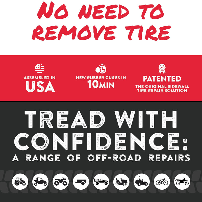 GlueTread SxS UTV Tire Sidewall Repair Kit | Emergency Tire Repair No Need to Remove Tire | Off-Road Sidewall Tire Repair Kit | Improved Rubber Formula No Accelerator Needed 10 Minutes Curing Time