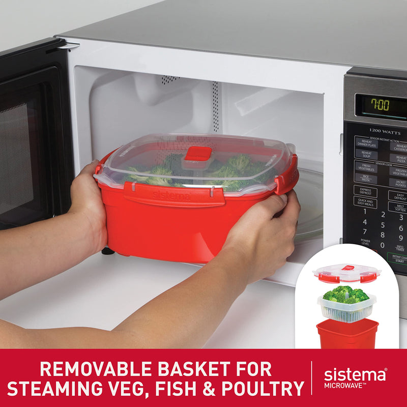 Sistema Heat & Eat Microwaveable Food Steamer with Removable Steamer Basket & Steam Release Vents, Large 3.2L Capacity, Dishwasher & Freezer-Safe, BPA-Free 3.2L Food Steamer