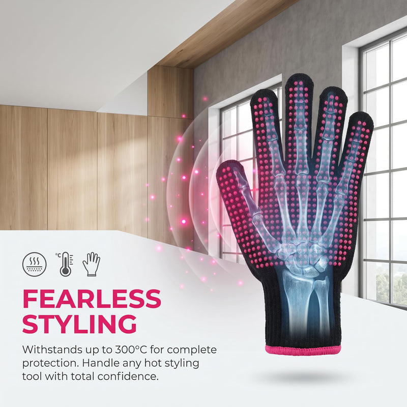 Heat Resistant Glove for Hair Styling, 2 PCS Professional Heatproof Mitts, Heat Protection Gloves with Non-Slip Silicone Bump for Hair Tools, Curling Iron Wand, Flat Iron, Hot-Air Brushes