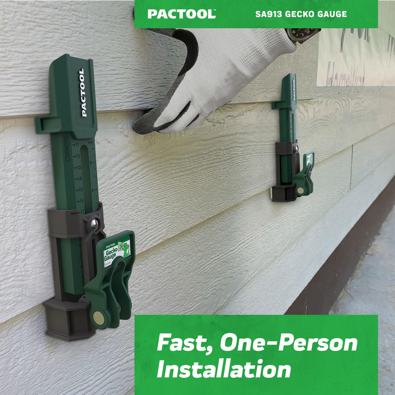 Pactool Universal Gecko Gauge Siding Tool – One-Person Installation for Hardie® Fiber Cement & LP® SmartSide® Engineered Wood, Durable Grip, Heavy-Duty Support for 12’ & 16’ Planks, Gift for Dad Universal: 5/16"–5/8" for Hardie & LP Siding