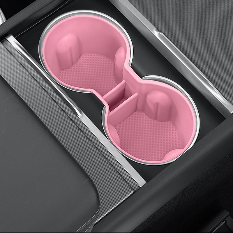 3PCS Center Console Accessories for Tesla New Model Y Juniper 2025 Model 3 Highland 2024 Cup Holder Insert, Screen Edge Protector Frame, Wireless Charger Mat Silicone, Pink New Model 3/Y