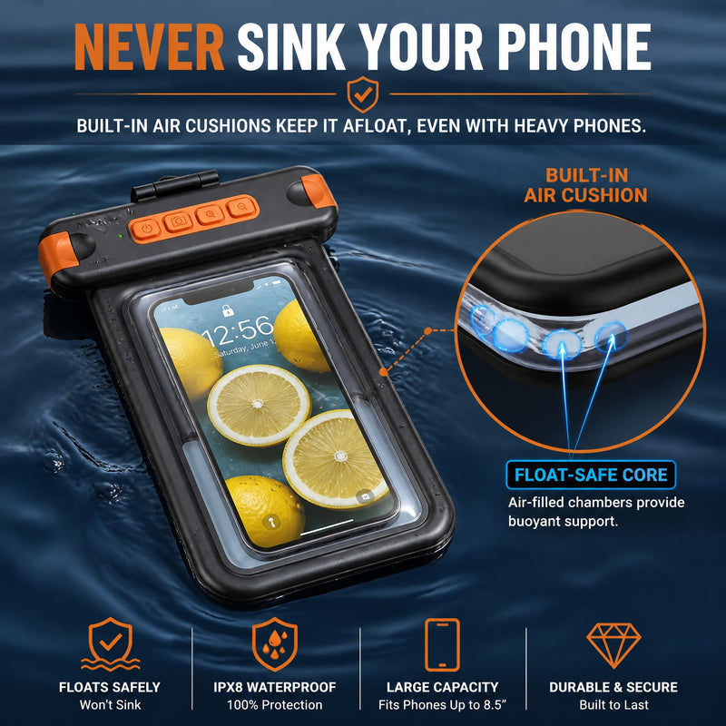Sinkry Waterproof Phone Pouch Holder Underwater Dry Bay Case Outdoor Sports for Swimming Diving Floating Black