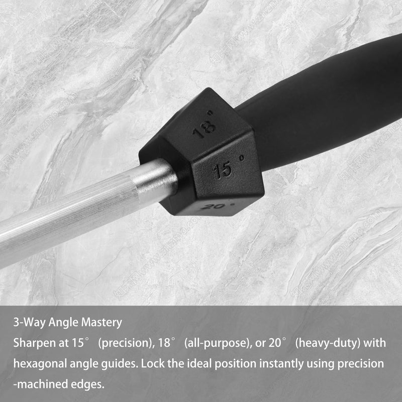 Knife Sharpener Knife Sharpening Rod Honing Steel with 15°-18°-20°Angle Guides Professional Carbon Steel with Black Rubber Grip for Kitchen Chef House Gift 12'' G Type-Black 12 inch