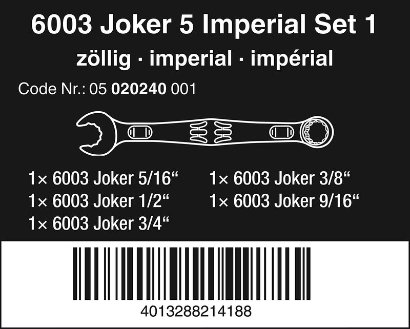 6003 Joker 5pc Combo Wrench Set Imperial in textile pouch