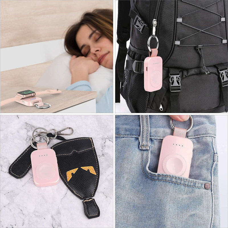 i.VALUX Portable Wireless Charger Compatible for Apple Watch Series 9/8/UItra/7/6/5/4/3/2/SE/Nike,Compact Magnetic iWatch Charger 1000mAh Power Bank Keychain Style Gift for Mother Girl Birthday-Pink Pink