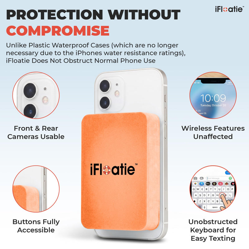Magnetic iPhone Float - Prevents Phone from Sinking - MagSafe Compatible Snap-On Floatation for iPhone 17/16/15/14/13/12 – Orange