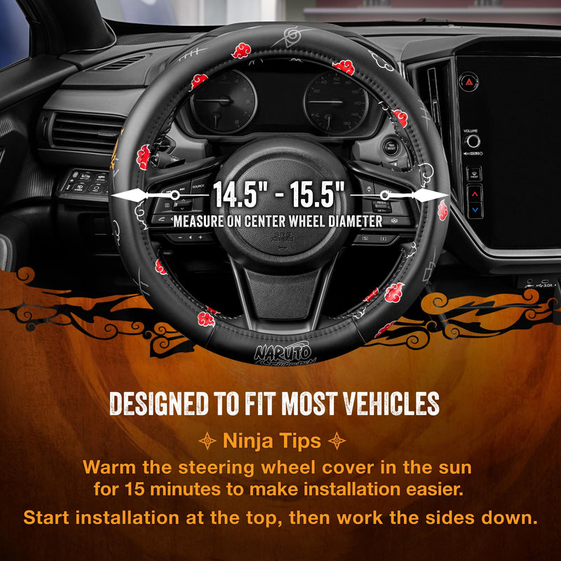 Naruto Shippuden Car Steering Wheel Cover, 15 Inch Anime Steering Wheel Cover, Cushioned Soft Comfortable Cover Anime Car Accessories for Men Women, Akatsuki Naruto Akatuski