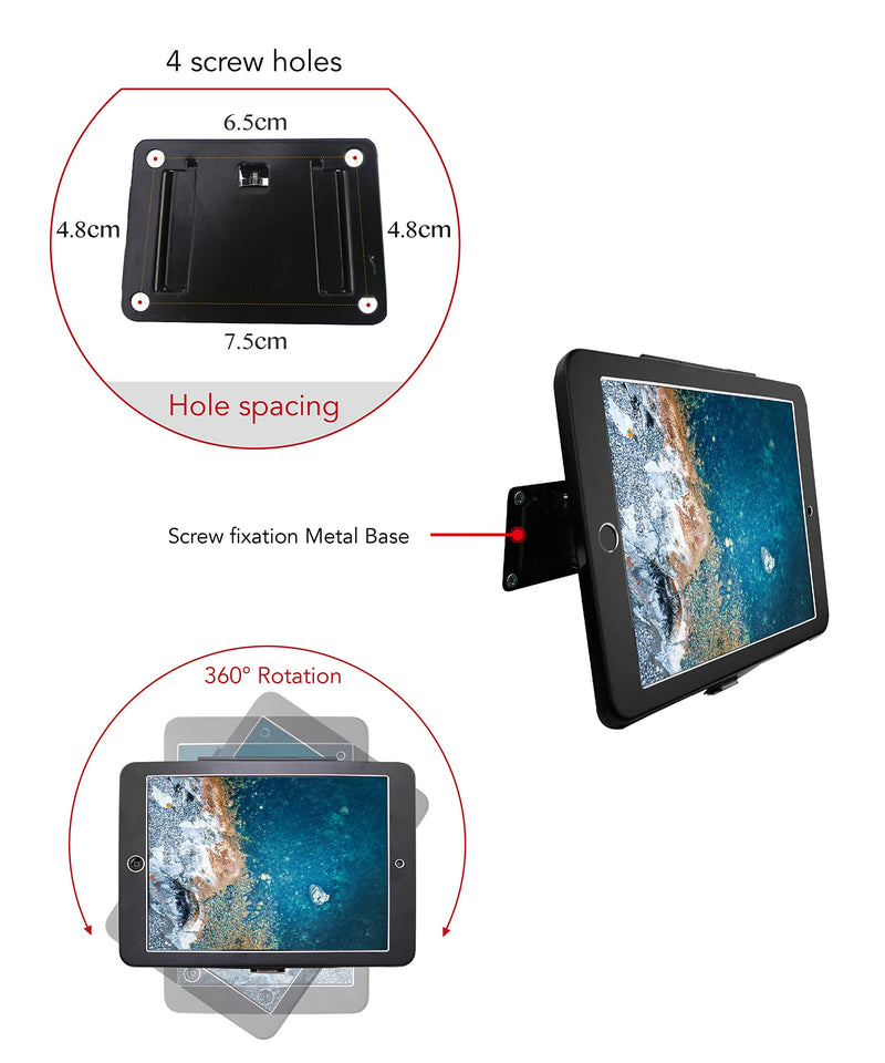 On Wall Mount Bracket for iPad 9.7"(6th,5th,Gen.), 9.7" Air1& 2, 9.7" Pro, Excluding iPad 9.7"(1th,2th,3th,4th,Gen.),Anti Theft Lock, Rotate Design Arbitrary,Multi Angle, Metal,(Black)