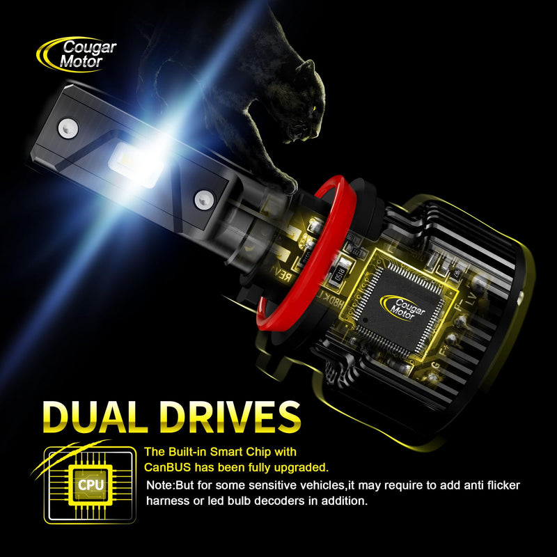 Cougar Motor H11 Bulbs, H8 H9 Light Bulb K16 Series 6000K White Plug and Play Fog Light IP67 Waterproof Driving Light Bulbs - Pack of 2 H11 (K16 Series)