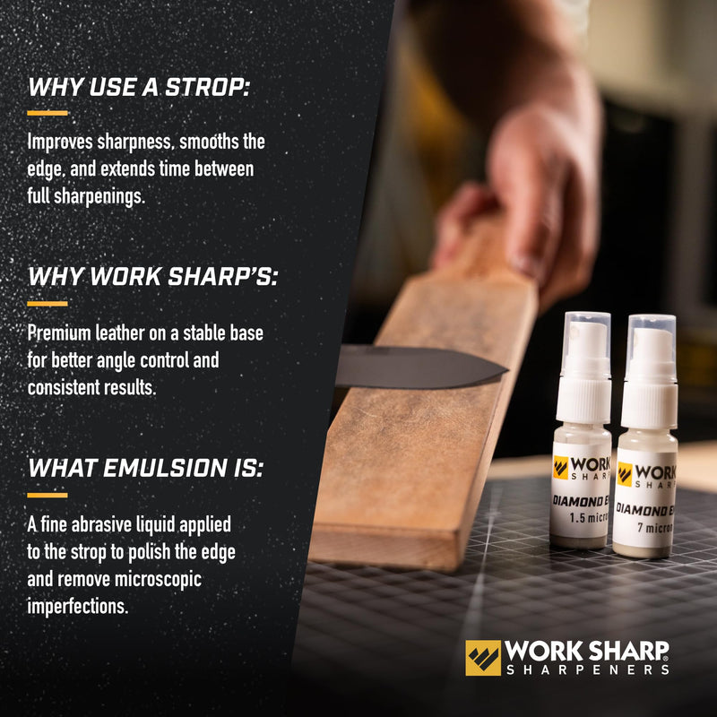 Work Sharp Leather Strop And Diamond Emulsion Kit - Precision Edge Refinement System - Knife Sharpening, Polishing, Honing Tools And Blades
