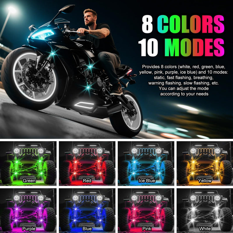 Wireless LED Lights for Car, Wireless Rock Lights with 8 Colors 10 Modes,Led Strobe Warning Light, Motorcycles, Boats, Camping, Bikes, Drones，Design in USA(6pcs Black) 6pcs Black