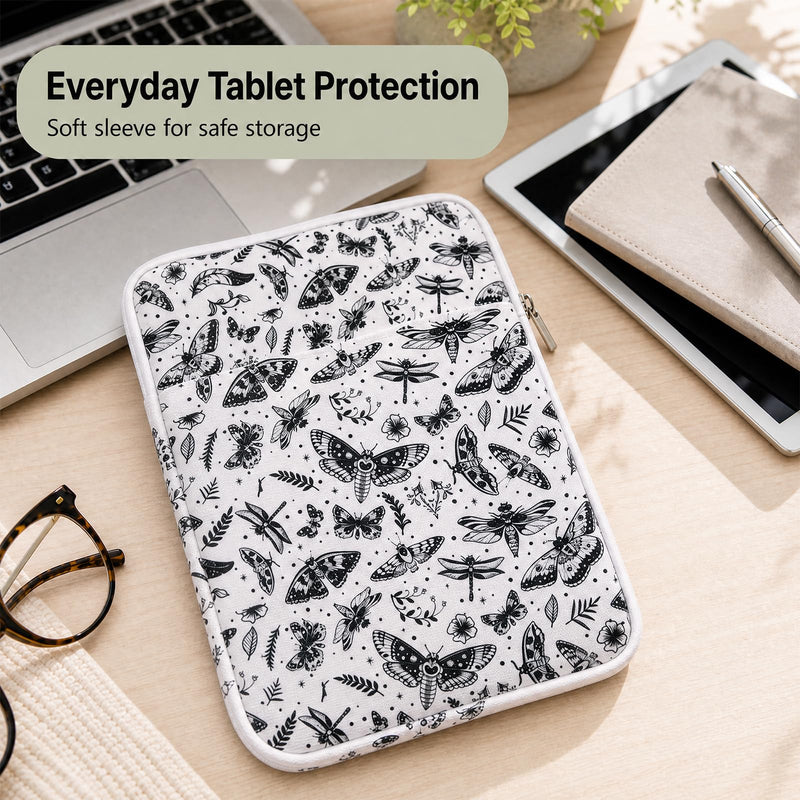 Padded Ereader Sleeve Pouch - Protective Book Sleeve for Kindle | 6-7 Inch Moth Print Tablet Bag Carrying Reading Accessories for Paperbacks Bookish Gifts for Bookworms Reading Lovers Friends