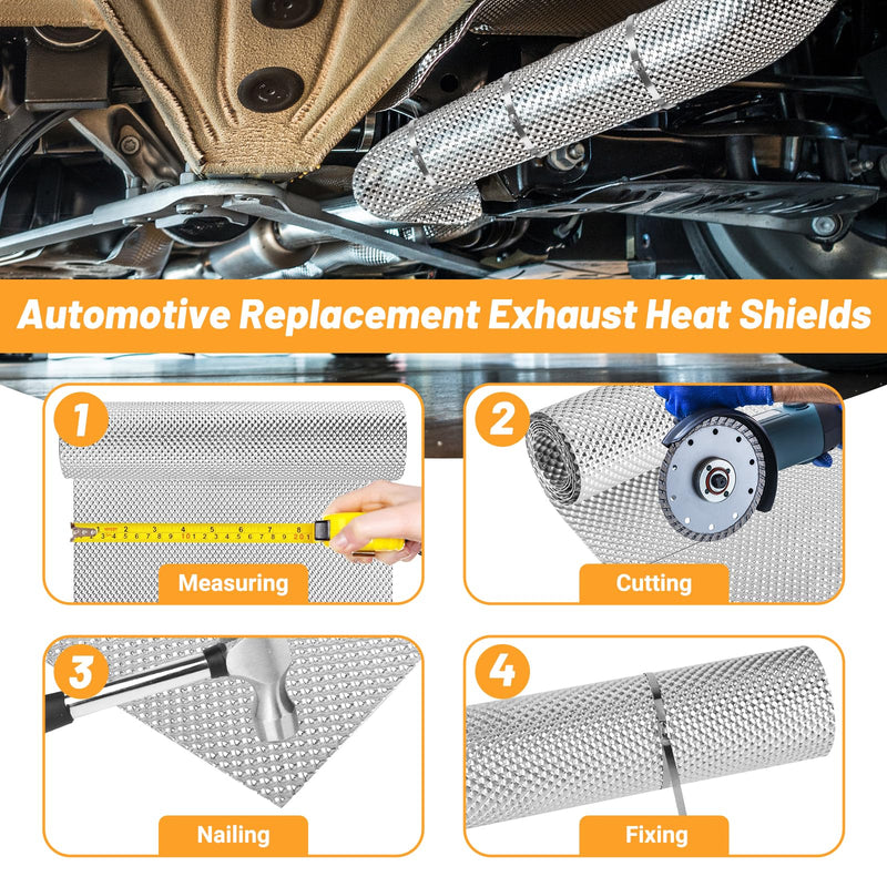 UNIFAMILY Embossed Exhaust Heat Shield Automotive, 12" x 39" Aluminum Exhaust Heat Wrap with 20 Pcs Cable Metal Zip Ties, Exhaust Wrap Heat Barrier Shield, Heat Wrap for Exhaust pipes 12 Inch x 39 Inch