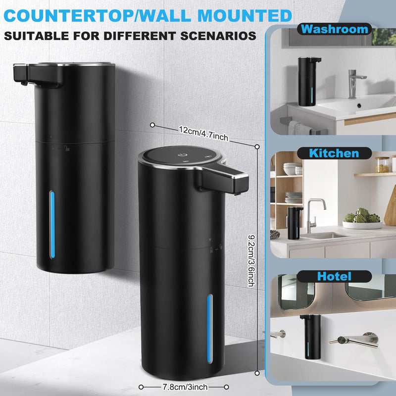 Automatic Soap Dispenser Liquid Touchless: 13.52oz/400ml Wall USB Rechargeable - 4-Level Adjustable Modern Electric Hand Soap Dispenser - Kitchen Bathroom Kids Family Black Black Gel Typ