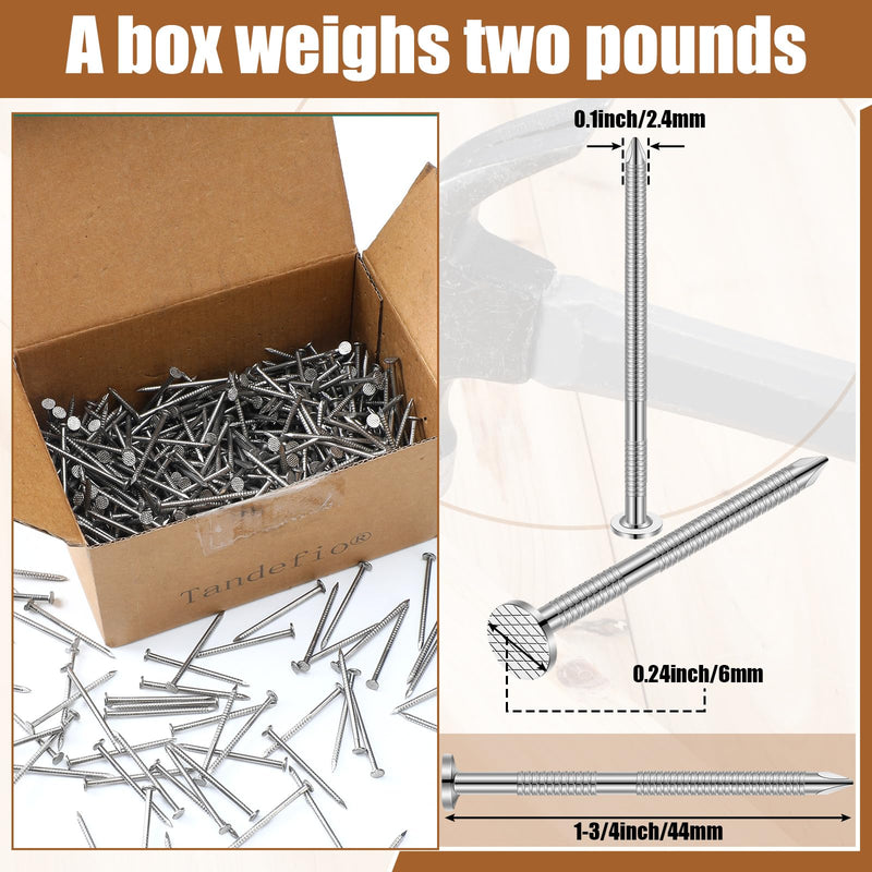 Tandefio 2 Pound Box Siding Nails Roofing Tile and Slating Rust Resistant 304 Stainless Steel Hardware Nails for Redwood Cedar Wood Siding Nail Decking Roof Slating(1-3/4 Inch,Sliver) 1-3/4 Inch Sliver
