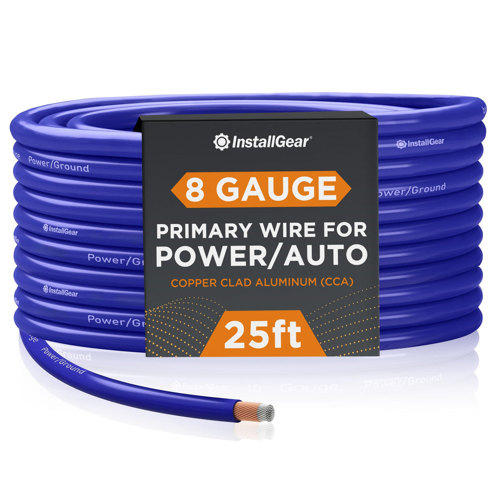 InstallGear 8 Gauge Wire (25ft) Copper Clad Aluminum CAA - Primary Automotive Wire, Car Amplifier Power & Ground Cable, Battery Cable, Car Audio Speaker Stereo, RV Trailer Wiring Welding Cable 8ga 25ft - Blue