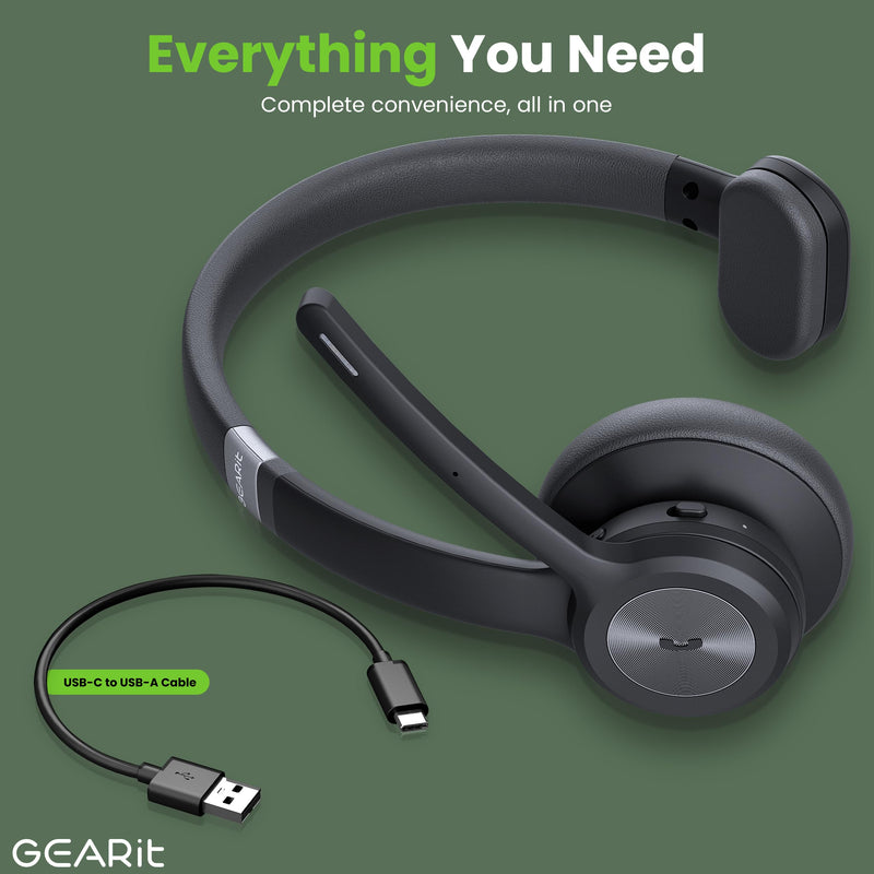 GEARit Wireless Bluetooth Headset with Mic - 35 Hrs Talk Time - for Trucker, w/Noise Cancelling Microphone & Mute Button - Easy to Set Up Wireless for Work, Phone Calls, Homes, Offices MONO Headset w/ 35 Hrs Talk Time Black