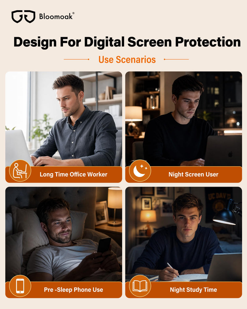 99% XXL Blue Light Glasses for Big Heads,160mm Wide Frame for Screens, Relieve Eye Strain, Improve Sleep, Anti Glare Orange Lens - DayNight