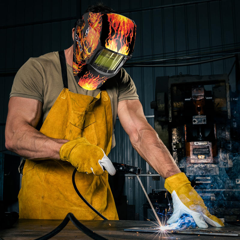 TOOLIOM Welding Helmet Auto Darkening Solar Powered with Adjustable Shade 3.5/9-13 for TIG MIG ARC Flaming Skull Design Welder Mask