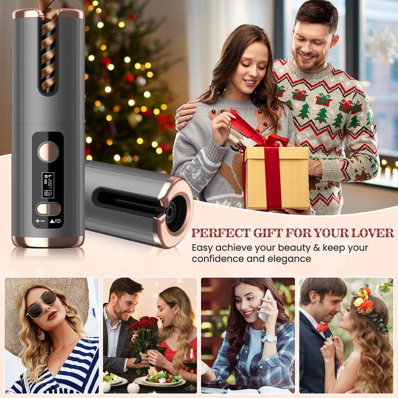 Cordless Hair Curler, Automatic Curling Iron Ceramic Rotating Hair Curler 6 Temperatures & Timer Settings 5000mAh Rechargeable Hair Curling Iron Wand for Curls Waves Anywhere (Bla) Bla
