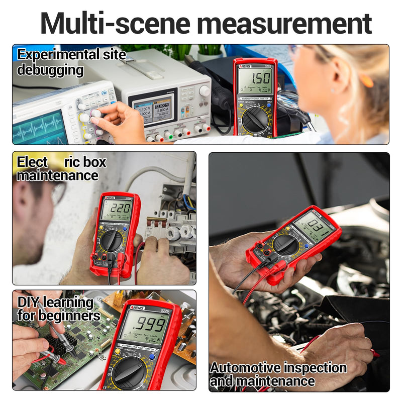 ANENG SZ26 Multimeter,Digital Automotive Engine Analyzer with 500-10000RPM Tach,Dwell Angle,Duty Cycle,DC Current,AC/DC Voltage,Amp,Ohm,Large LCD,Data Hold,Versatile Tester for Car Diagnostics SZ26 Automotive Multimeter