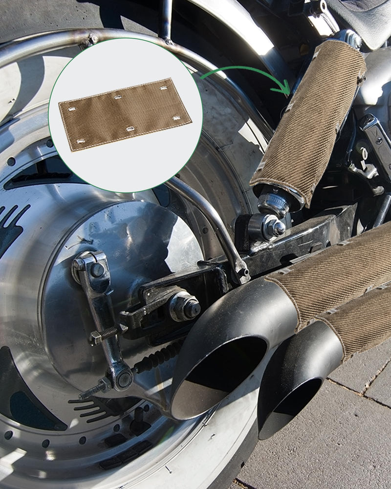 Titanium Pipe Shield with Gloves, Exhaust Heat Shield 12" x 6", 2 Layer Motorcycle Exhaust Heat Shield, Muffler Heat Shield Exhaust Wrap Pipe Heat Insulation Protection up to 1350°F