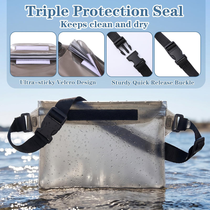 2PCS Waterproof Fanny Pack, Waterproof Bag for Beach Waterproof Pouch for Phone Passport Purse Floating Dry Bag with Adjustable Waist Strap for Beach Kayaking Boating
