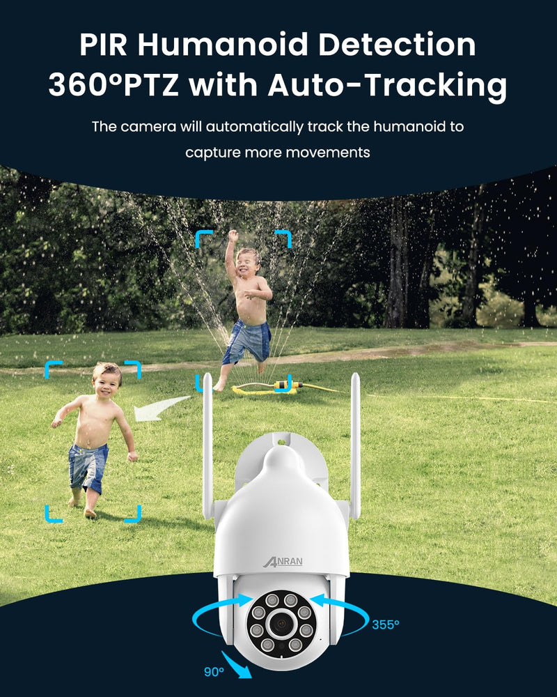 ANRAN Wireless Security Camera Outdoor: WiFi-6 PTZ Camera ONLY Compatible 5MP WiFi Camera Kit, Auto-Tracking, 2-Way Audio, Pet/Parcel Detection, Color Night Vision Added Camera