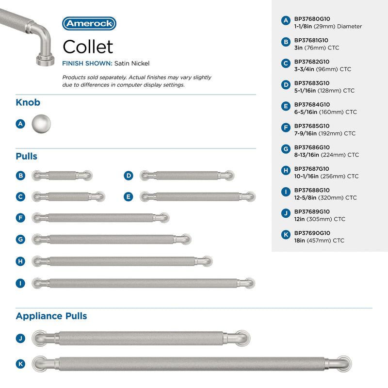 Amerock Collet 8-13/16 inch (224 mm) Center-to-Center Satin Nickel Cabinet Pull, BP37686G10