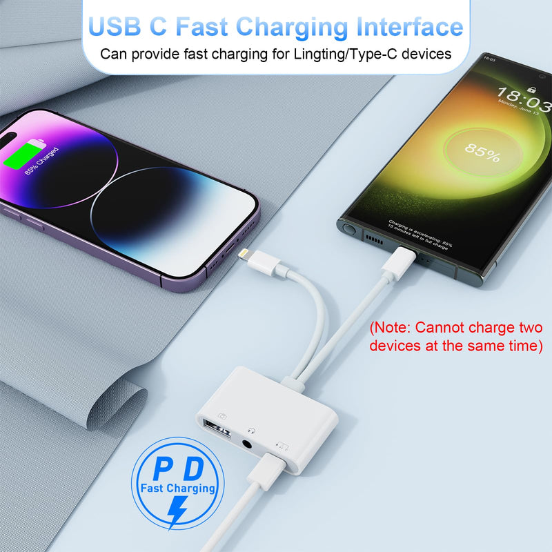 USB C Lightning to USB Camera Adapter with Charging Port [MFi Certified] USB C to USB OTG Adapter with USB+USB C Charging+3.5mm Headphone for iPhone 15/iphone/iPad to USB Flash Drive Reader/Keyboard USB Camera Adapter 1