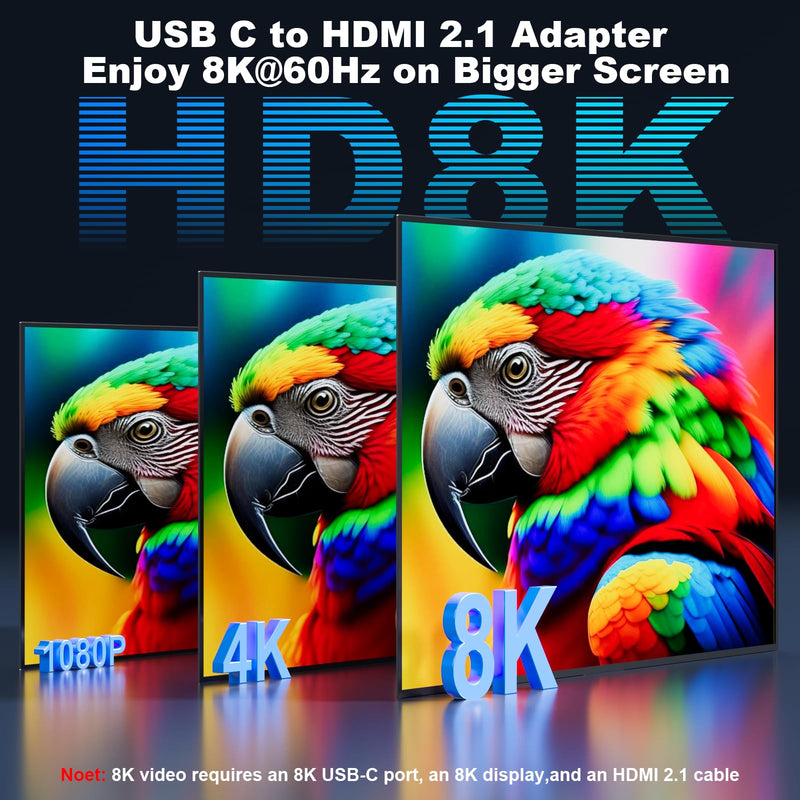 48Gbps Unidirectional USB C to HDMI 2.1 Adapter, 8K@60Hz, 4K@144Hz | High-Speed Type C Thunderboit 5/4/3 to HDMI Converter, Male to Female, for MacBook Pro/Air, XPS, iPad Por, iPhone16/17 Series