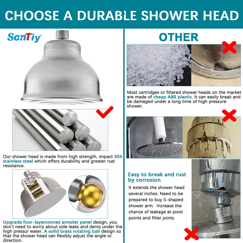 Metal Shower Head with Filters,Shower Filter Head for Hard Water Remove Chlorine and Heavy Metal,Water Softener Shower Head Reduce Hair Shedding Soothe Dry Skin, Brushed Nickel