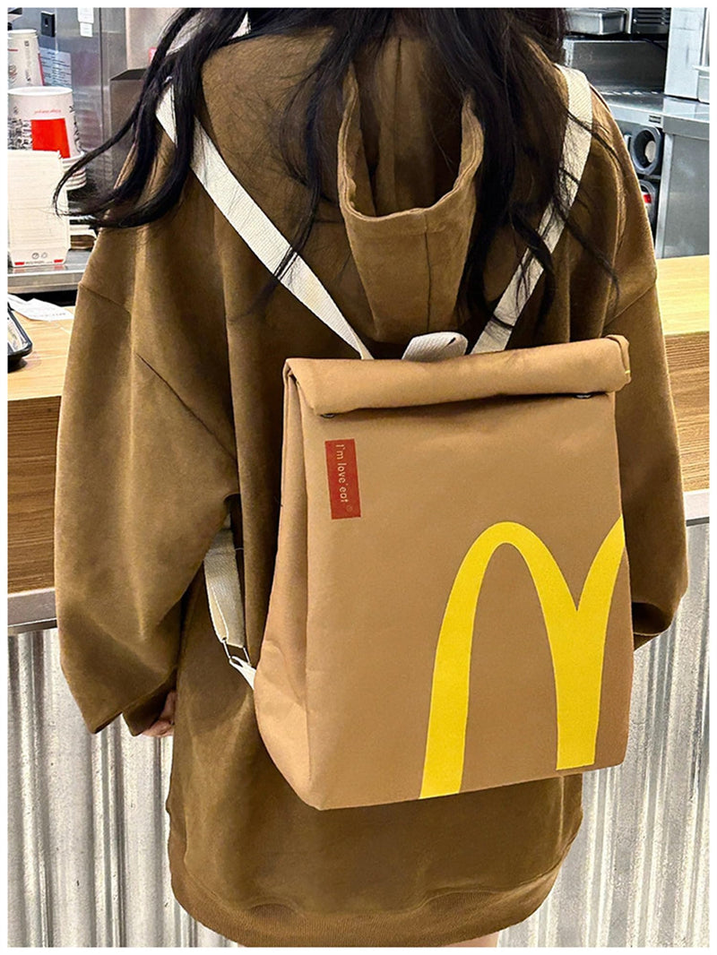 Funny Retro Paper Bag Personalized Large Capacity Crossbody Shoulder Laptop Bag Cute Canvas Bag