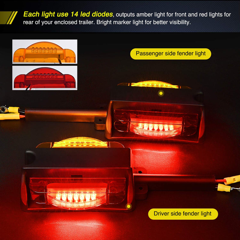 Nilight 2PCS LED Trailer Fender Lights Pre Wired Clearance Marker Lamp Amber Front Red Rear for Trucks Camper RV 2Pcs Round Fender Light